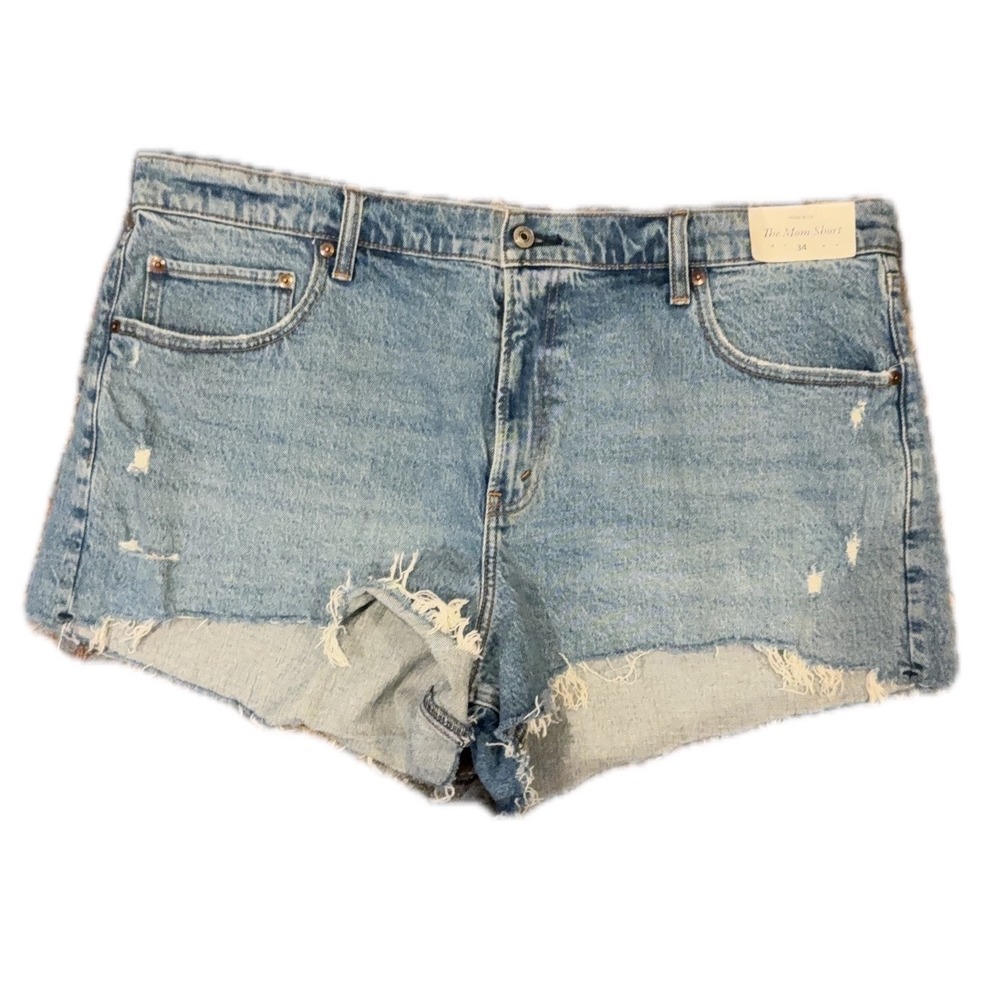 NWT Abercrombie & Fitch High Rise The Mom Short Light Wash Distressed Blue Sz 34